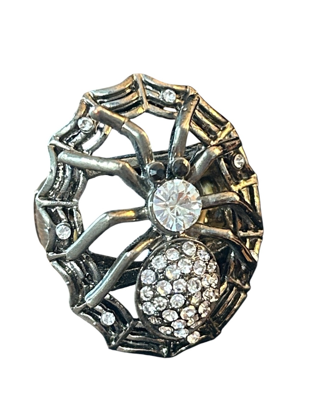 SPIDER STRETCH RING STATEMENT RHINESTONE WEB TARANTULA BLACK WIDOW GLAM